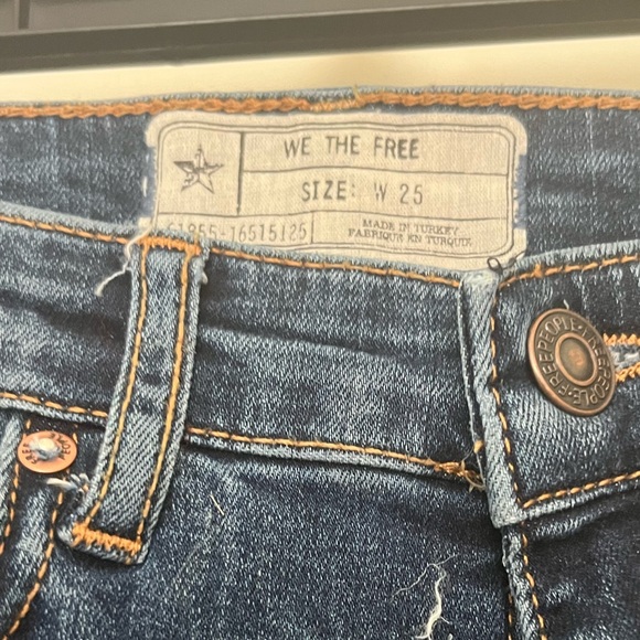 We the Free Dark Wash Wide Leg Flare Fringe Jeans - Picture 2 of 5